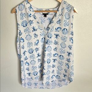 Ann Taylor Blue and White Sleeveless Blouse
